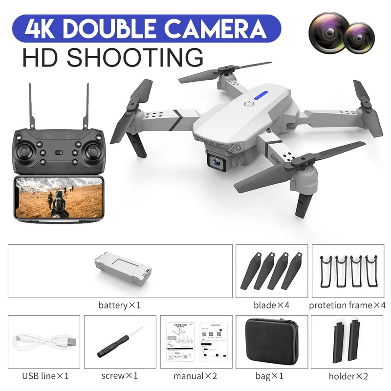 Dron plegable inteligente E88  - Drone Camera Night Vision reseña y precio
